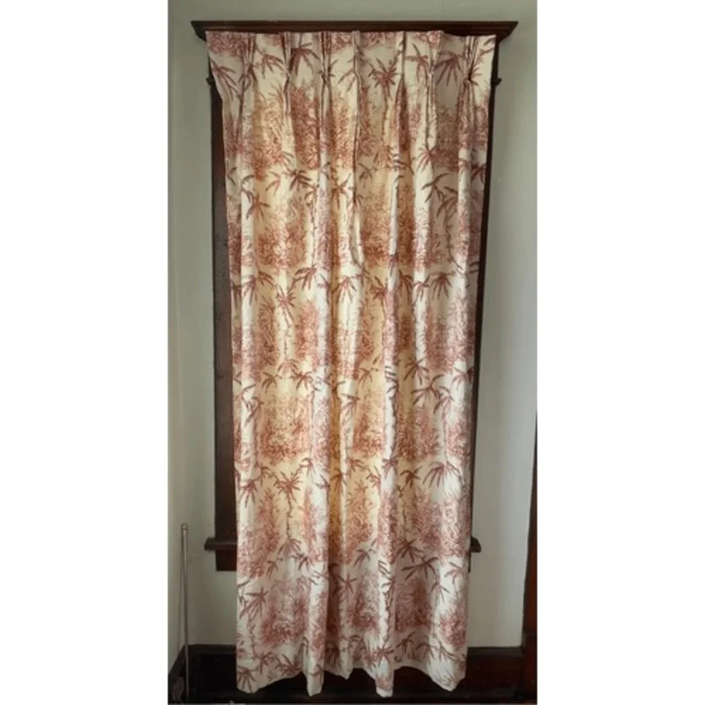Vintage Red Toile Palm Tree Cotton Pinch Pleat Heavy Curtain‎ Panels Pair 82 In